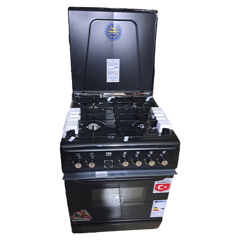 YES Full Gas Cooker 60x60cm YS-6640GTG; 4-Gas Burners, Gas Oven & Grill, Auto Ignition - Silver