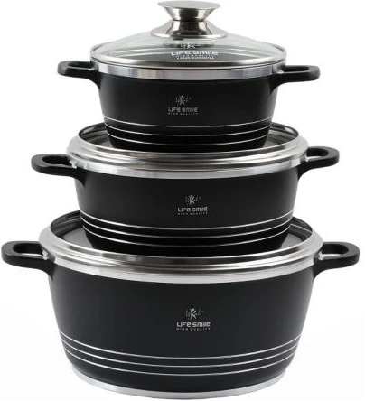 Life Smile 3 Pieces Of Non-stick Serving/Saucepans/Cookware- 24x28x32CM -Black