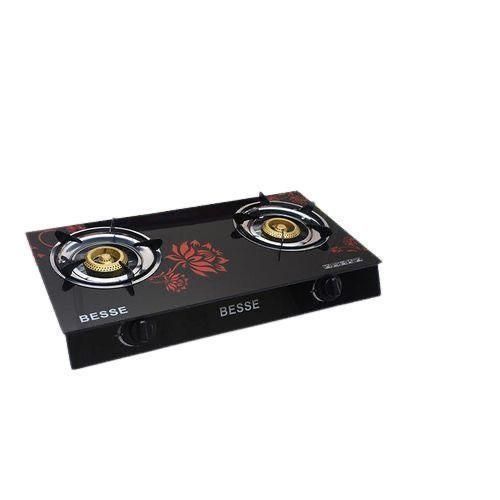 Besse 2 Burner Tempered Glass Work Desk Top Gas Stove Cooker Hot Plate