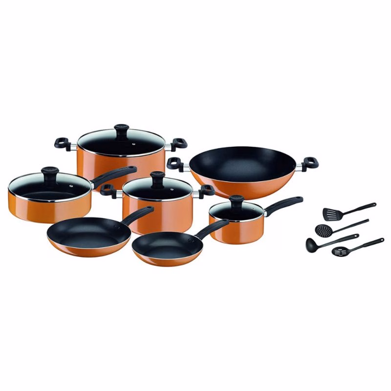 Tefal B168A474 10 Pieces Prima Cooking Set, Orange/Black, W 45.2 x H 37.4 x D 29.4 cm, Aluminum