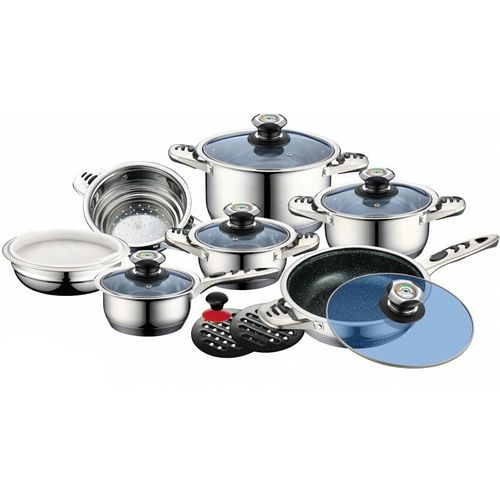 Kaisa Villa 21 Pieces Of Heavy Stainless Steel Saucepans Cookware, Silver