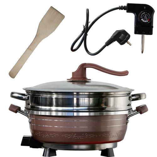 Boma Electric Pan and Hot Pot with Glass Lid Dual Temperature Control Skillet Grill Pot Indoor Non Stick Coating Multi-Function Marble Ceramic Coating Smokeless Cooker Cookware for Kitchen- Multicolor