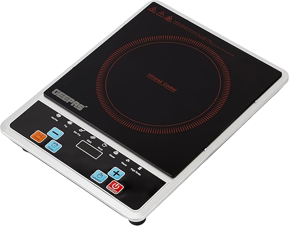Geepas Digital Infrared Cooker- GIC6101N, Single Cooking Hob, 2000-Watt Infrared Burner With 10 Level Adjustable Temperature, Button Control, Multi Functions, Black, 2 Years Warranty