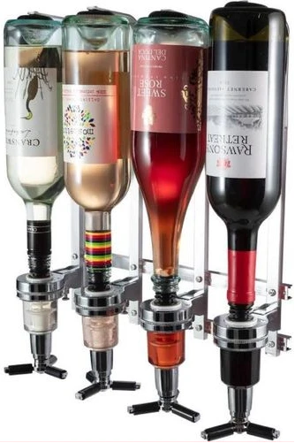 4 Bottles Beverage Bar Butler Drink & Shot Tapper dispenser Wall Mount - Silver