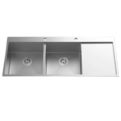 Newmatic 120cm Double Handcrafted Topmount Kitchen Sink HD120, Heavy-Duty 18-Gauge 304 Stainless Steel, Soap Dispenser, Basket & Drain Board