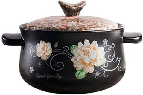 Sonifer 5L Stockpot Dish Casserole Clay Ceramic Earthen Cooking Pot Pan -Black