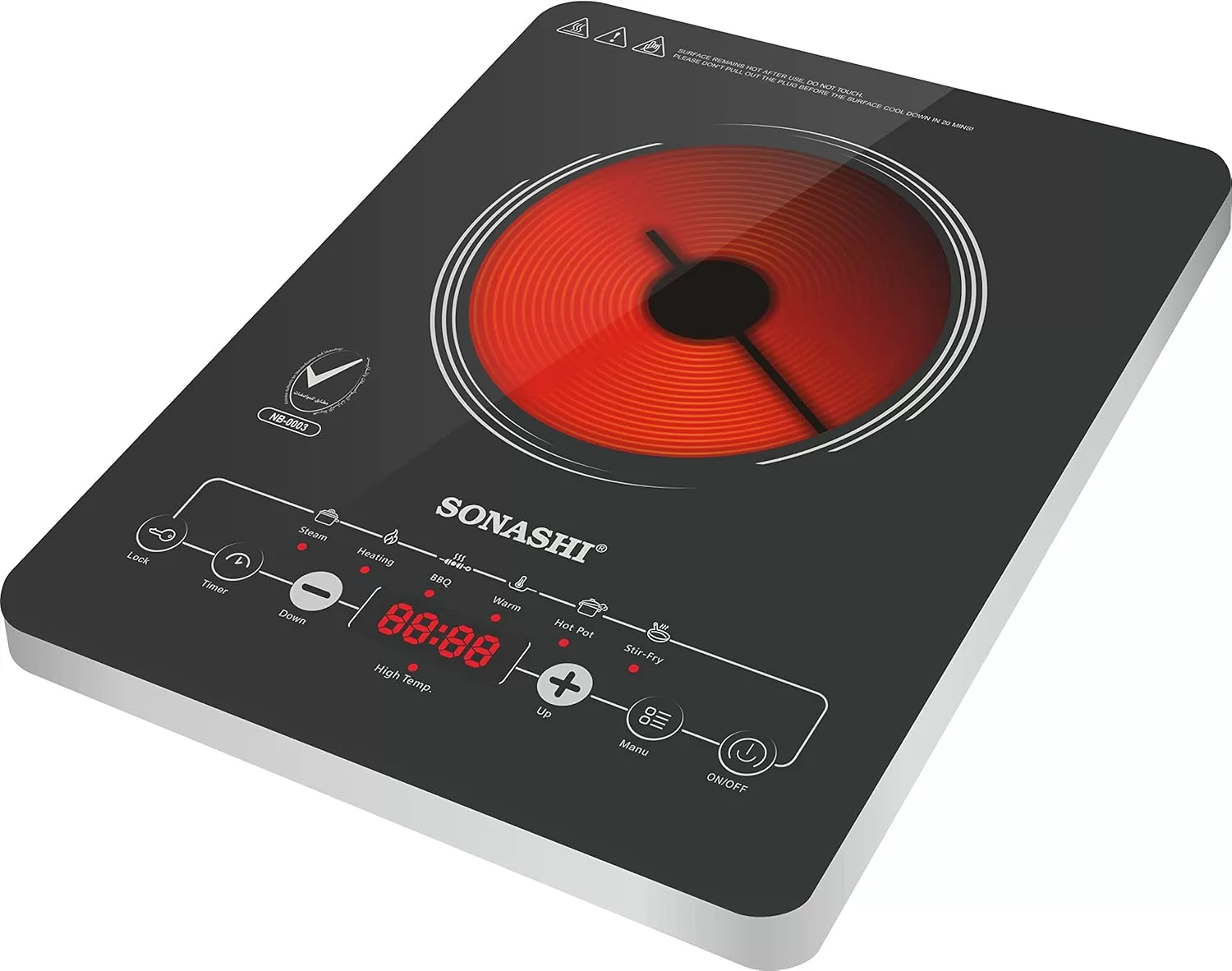 Sonashi SIS-015C Infrared Ceramic Cooker w/Timer, Display, Touch button, Adjustable Power, Safety Protection, Portable, Compact
