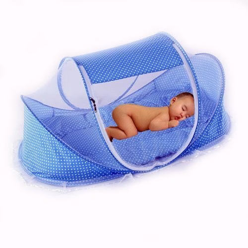 Portable Baby Travel Bed with Mosquito Net - Blue