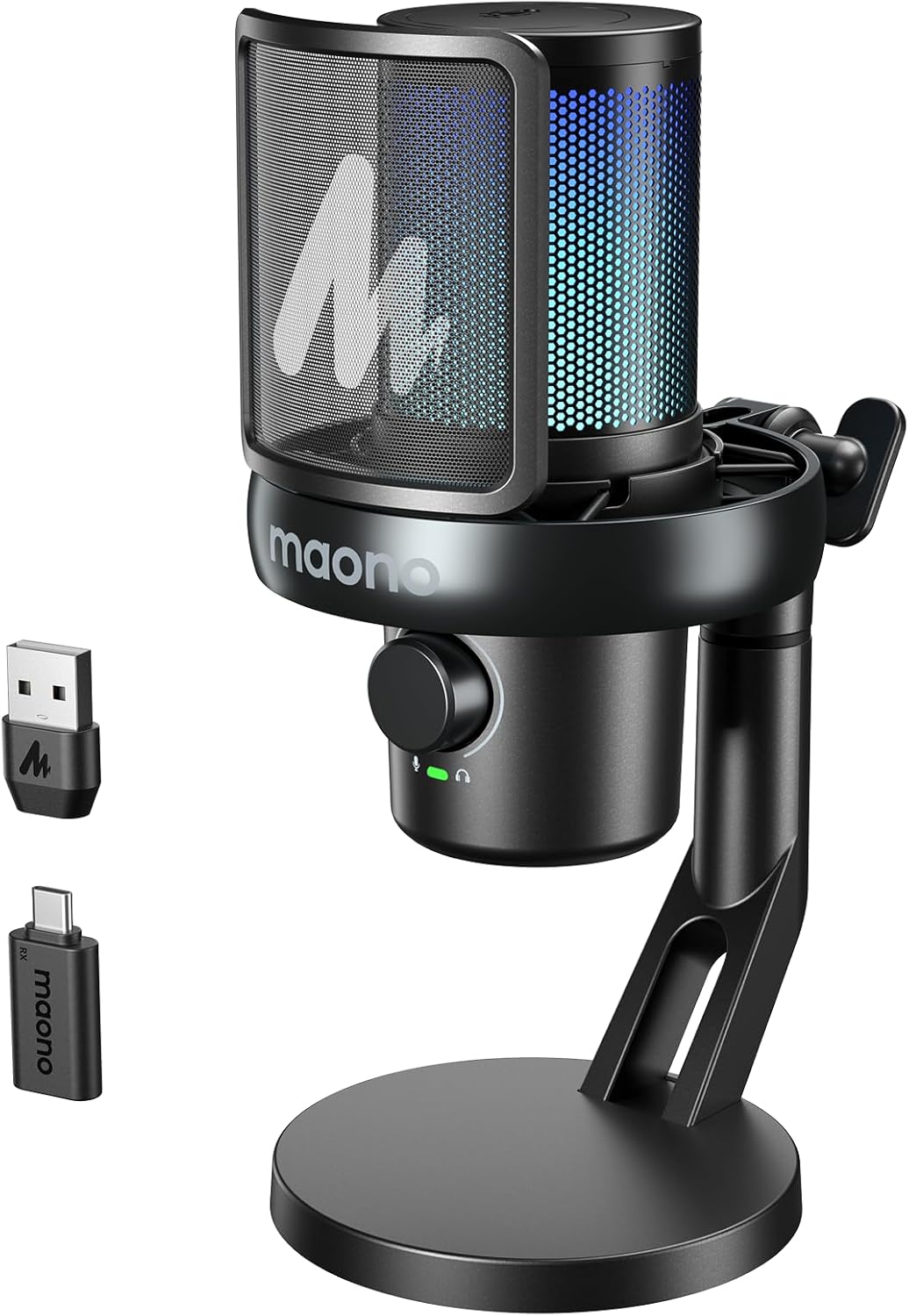 MAONO Wireless Gaming Microphone for PC, Condenser USB Mic with Software AI Voice Change,3-Level Noise Cancellation,Custom RGB, for Streaming Recording Podcast PS5 PS4 Twitch YouTube, DM40 Pro