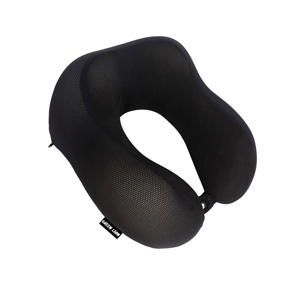 Green Lion Memory Foam Neck Pillow with Polyester Material, Upgraded Design, Lightweight, Breathable, Suitable for Daily Commute - Black