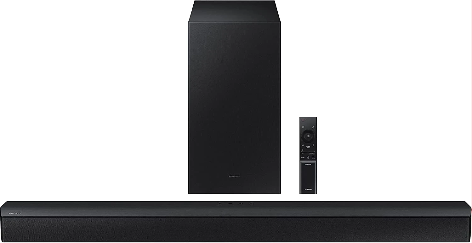 SAMSUNG HW-B450 2.1ch Soundbar w/Dolby Audio, 300W, Subwoofer Included, Bass Boosted, Wireless Bluetooth TV Connection, Adaptive Sound Lite, Game Mode