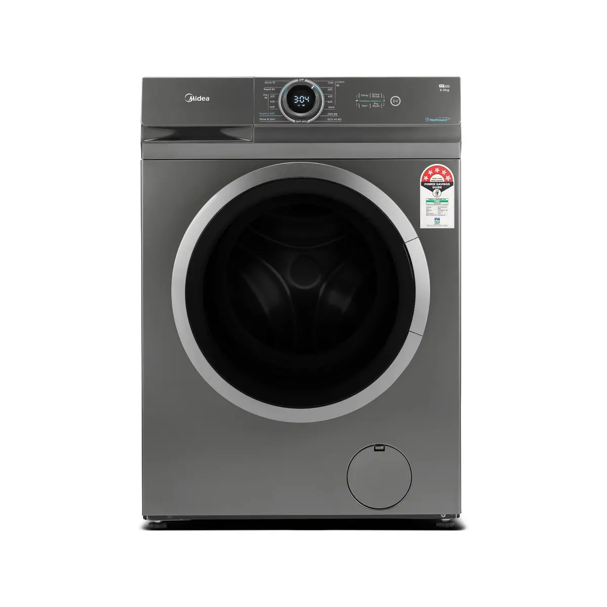 Midea 6KG Front Load Washing Machine with BLDC Inverter Motor, 1400 RPM, 15 Programs, Fully Automatic Washer with Lunar Dial, Integrated Digital Control-LED Display, Multiple Temperature MF100W60BTGCC