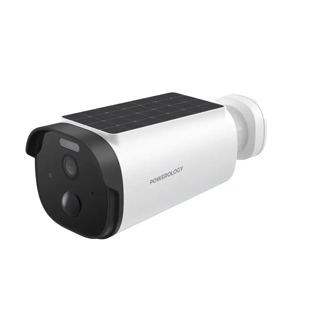 Powerology Built-in Solar Outdoor Camera 256GB 5200 mAh 20fps / IR Night Vision / Two-Way Audio / Motion Detection / 2K Quad HD Surveillance Camera / Dust Resistance / Mobile App Support (Android, iOS