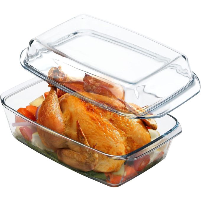 Large Glass Casserole Dish, Oven Safe Cookware With Lid, Oblong Covered Glass Dish For Baking, Serving, Cooking, Microwave and Dishwasher Safe Bakeware, 3 Quart Capacity - Clear