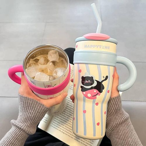 Cute Insulated Thermos Mug, Large Capacity Coffee Cups, Safe Water Bottle, Thermal Travel Mug, Stainless Steel Drinking Cup Coffee Mug, 1200ml Travel Number, School Camping Travel Mug