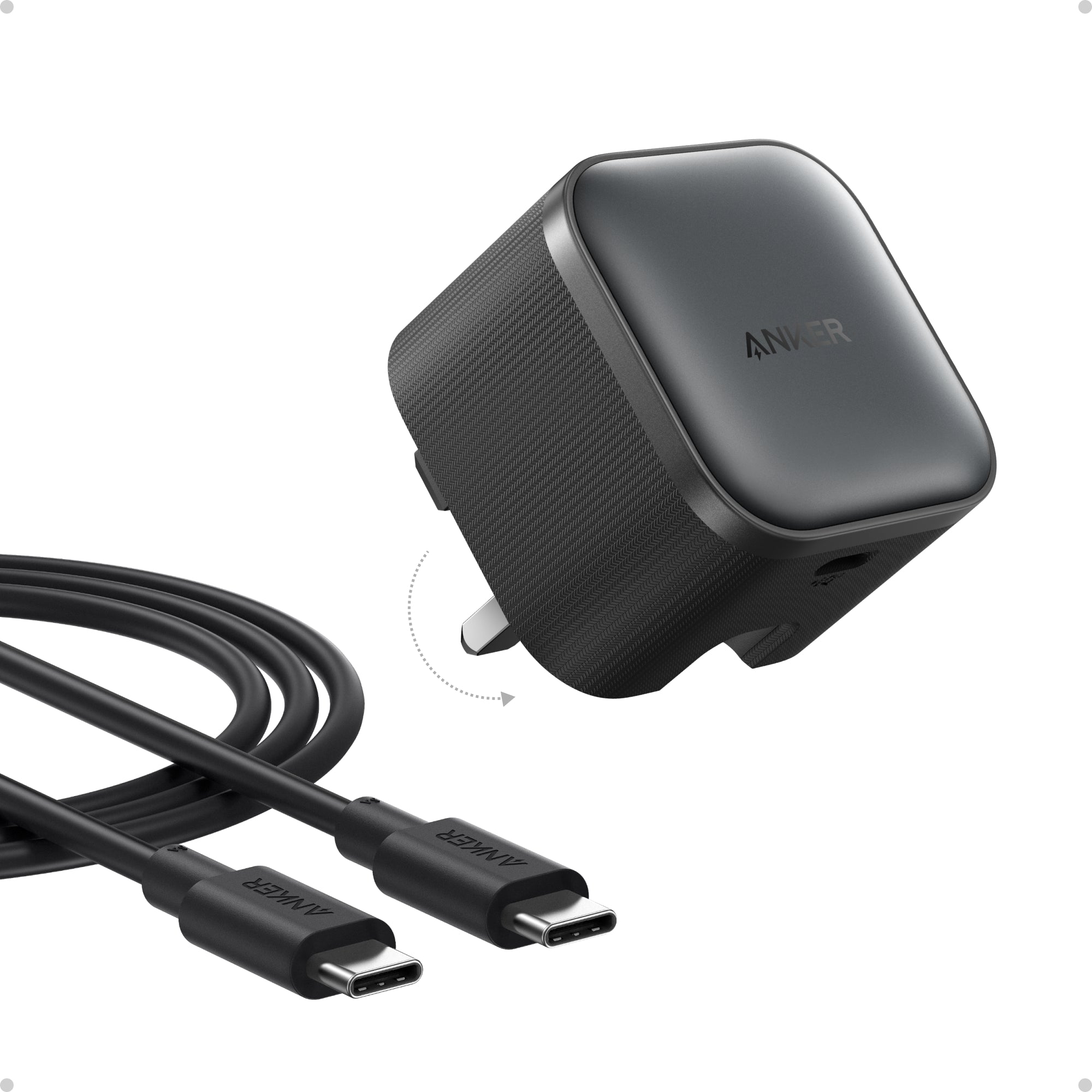 Anker Anker Nano 45W Type C Fast Charging Charger, Compact and Folddable Plug, USB-C Charger Block for Samsung Galaxy S25 Ultra/S24 Series, iPhone 16 Series, MacBook, Pixel 9, iPad (6 ft Cable Include