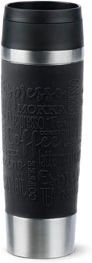 TEFAL Thermal Bottle Travel Mug Classic Black 0.5L, Comfort Screw Lid, Quick Press Drinkware, Soft-Touch Sleeve, Travel-Ready, Reusable, 100% Leak-Proof, Keeps Drinks Cold (12 hrs) and Hot (6 hrs), 36