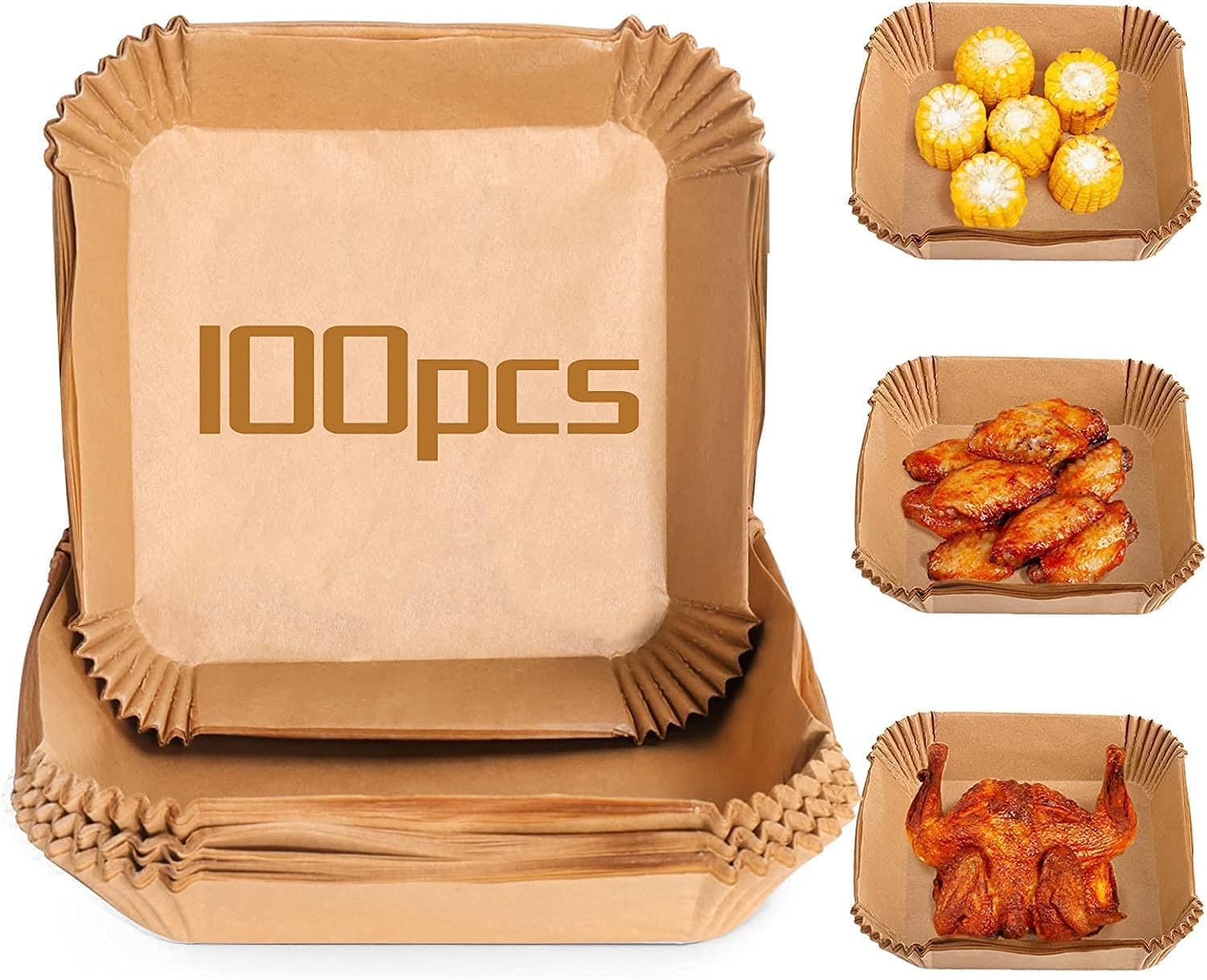 100Pcs Air Fryer Disposable Paper Liner, Air Fryer Liners Square, Baking Paper for Air Fryer Water-proof,Parchment Paper for Baking Roasting Microwave,16cm,Square