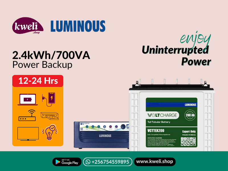 Buy new Kweli 2.4kWH-700VA UPS Power Backup System; Run 10-15 Bulbs, TV, Phone & Laptop Charging for up to 24 Hours in Uganda - - Free Delivery > Long warranty > Lifetime After-sales Support