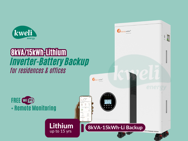 Buy new Kweli Energy 8kVA-15kWh Lithium Battery-Inverter Backup System; Automatic Switchover, FREE WiFi plus Remote Monitoring, Charge with Grid/UEDCL, Generator or Solar in Uganda - - Free Delivery >