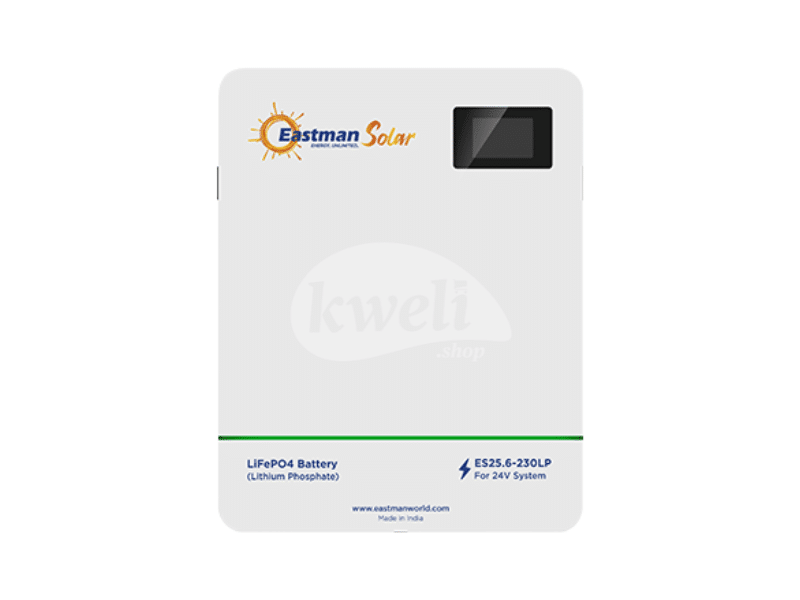 Buy new Eastman 200AH 24V 5.12kWh Lithium Solar Battery ES25.6-230LP; Built-in BMS, Over 6,000 Charge Cycles @25°C, 80% DoD, Real-time LCD Monitoring, Wall Mount in Uganda - - Free Delivery > Long war