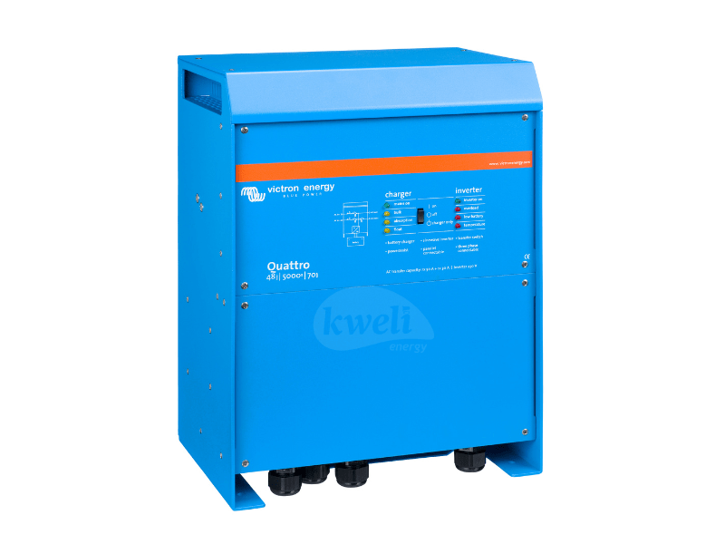 Buy Victron Quattro 48/5000/70-100/100 Inverter Charger; 48V 5kVA Inverter, 4kW @ 25 °C, Two AC inputs/outputs, Split phase in Uganda