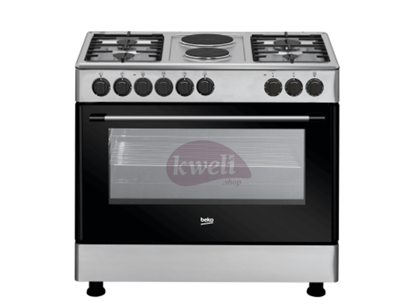 Buy new Beko Cooker 90cm Cooker with Fan-assisted Electric Oven GE 12121 DX - 4 Gas + 2 Electric Hot plate, Grill, Rotiserrie, Timer, Automatic gas cut-off in Uganda - - Free Delivery > Long warranty 