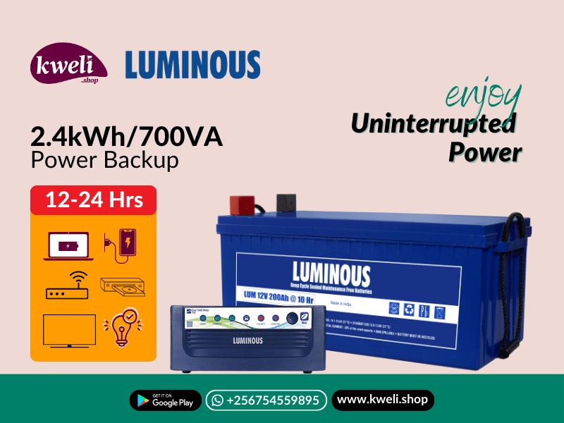 Buy new Kweli 2.4kWH-700VA-LSMF UPS Power Backup System; Run 10-15 Bulbs, TV, Phone & Laptop Charging for up to 24 Hours in Uganda - - Free Delivery > Long warranty > Lifetime After-sales Support