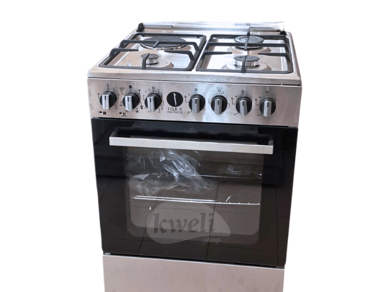 Buy new IQRA 60cmx60cm Cooker, IQ-FC6031-SS; 3 Gas + 1 Electric Burner, Electric Oven & Grill; Oven Timer, Cast Iron Pan Support in Uganda - - Free Delivery > Long warranty > Lifetime After-sales Supp