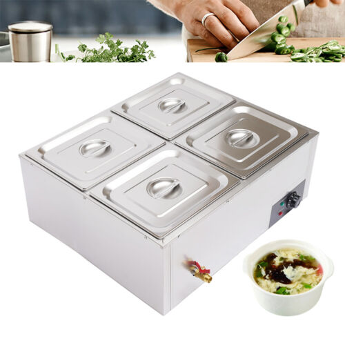 CJK Commercial Food Warmer Bain Marie 4-Pan Buffet Food Warmer Stainless Steel 850W