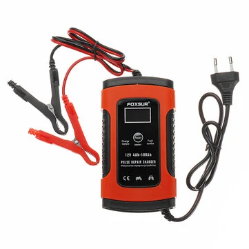 FOXSUR 12V 5A Pulzní oprava LCD nabíječka baterií červená pro autobaterie motocyklů Agm Gel Wet Lead Acid Baterie