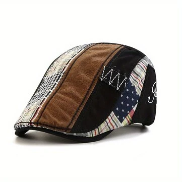 Collrown britský styl pánský beret klobouk s prošitým kostkovaným vzorem vintage špičatý klobouk na podzim zimu pánská plochá čepice newsboy cap