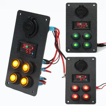 Rocker Switch Panel Nabití baterie Voltmetr Napájení Zásuvka Dual USB Nabíječka