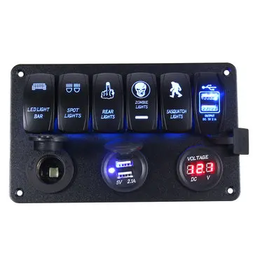 12-24V 6-gangový vypínač panelu LED Rocker USB nabíječka Voltmetr vypínač obvodu pro motocykl, auto loď