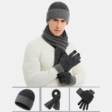 3PCS Unisex Pletená čepice šála Rukavice Sada Zesílit Teplé šála Rukavice Barevně Sladěná čepice
