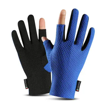 2 Uříznutý Prst Anti-Slip Ice Silk Rybářské Motocyklové Skútry Prstové Rukavice Vodotěsné Dýchatelné