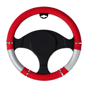 Univerzální Kožený Volant Pro Auto Dodávka PVC 37-39 CM Červený Stříbrný