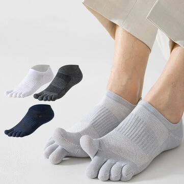 6 párů pánských čistých bavlněných pětifingerových ponožek prodyšných síťovaných pot absorpčních antibakteriálních krátkých lodních ponožek běžeckých sportovních ponožek s prsty pohodlné