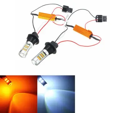 12V 20W 1000LM Duální barva 7440 2835 LED žárovky pro denní světla směrová světla