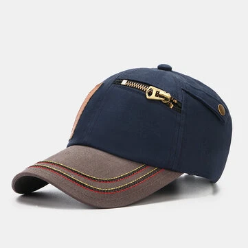 Collrown Muži Kontrastní Barva Patch Zipper Dekor Vintage Fashion Sluneční Klobouk Baseball