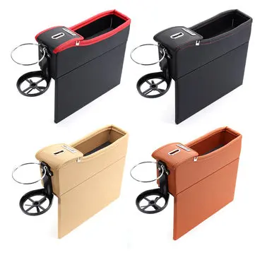 1 ks Černá PU Auta Auto Sedadlová Schránka Catcher Gap Filler Coin Collector Cup Holder