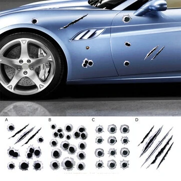 Samolepky se simulovanými střelnými otvory 3D na auto nálepka proti poškrábání voděodolné samolepky na motorku 23X29CM