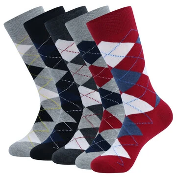 5 párů pánských společenských ponožek módní barevné pánské ponožky pohodlné bavlněné dlouhé ponožky,argyle tisk vintage ponožky casual ponožky plus velikost