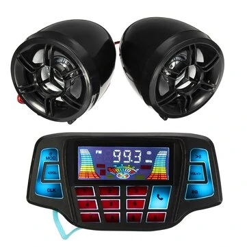 Motocyklové řídítka MP3 Černé reproduktory Audiosystém USB SD FM s funkcí bluetooth