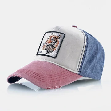 Unisex Vyšívání Tygří Vzor Patchwork Nastavitelná Venkovní Sluneční Klobouk Baseballka