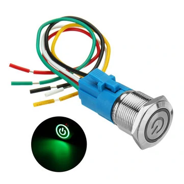 19mm Kovový Samozamykací Přepínač 12V LED 5Pin ON-OFF Tlačítkový Přepínač S Kabelem Vodotěsný