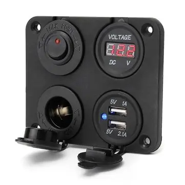 Dual USB adaptér nabíjecí zásuvky a digitální voltmetr a panel se spínačem