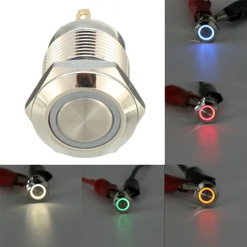 DC 12V 12mm 4 Pin Okamžitý Přepínač S LED Světlem, Kovové Tlačítko, Vodotěsný Přepínač
