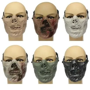 Maska Zombie lebka poloviční tvář vojenskývýprava kostýmová maskarada