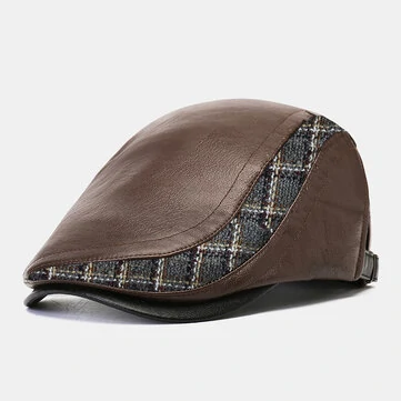 Muž Plaid Vzor Pletení Dopředný Kryt Vzdušný Oděv Větrový Oteplovací Baret Flat Hat